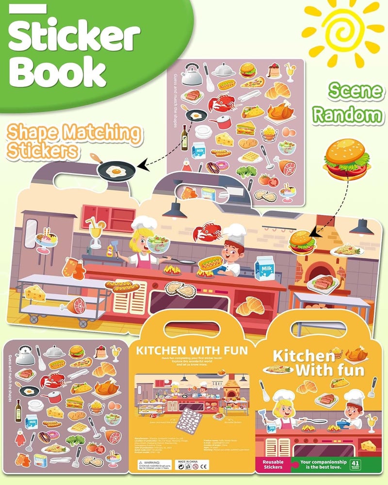 Benresive Reusable Sticker Books for Toddlers, Fun Travel Stickers for Kids, Toddler Sticker Book, Crafts Activities for Toddlers, 3 and Up Birthady Gifts - Kitchen - Image 2